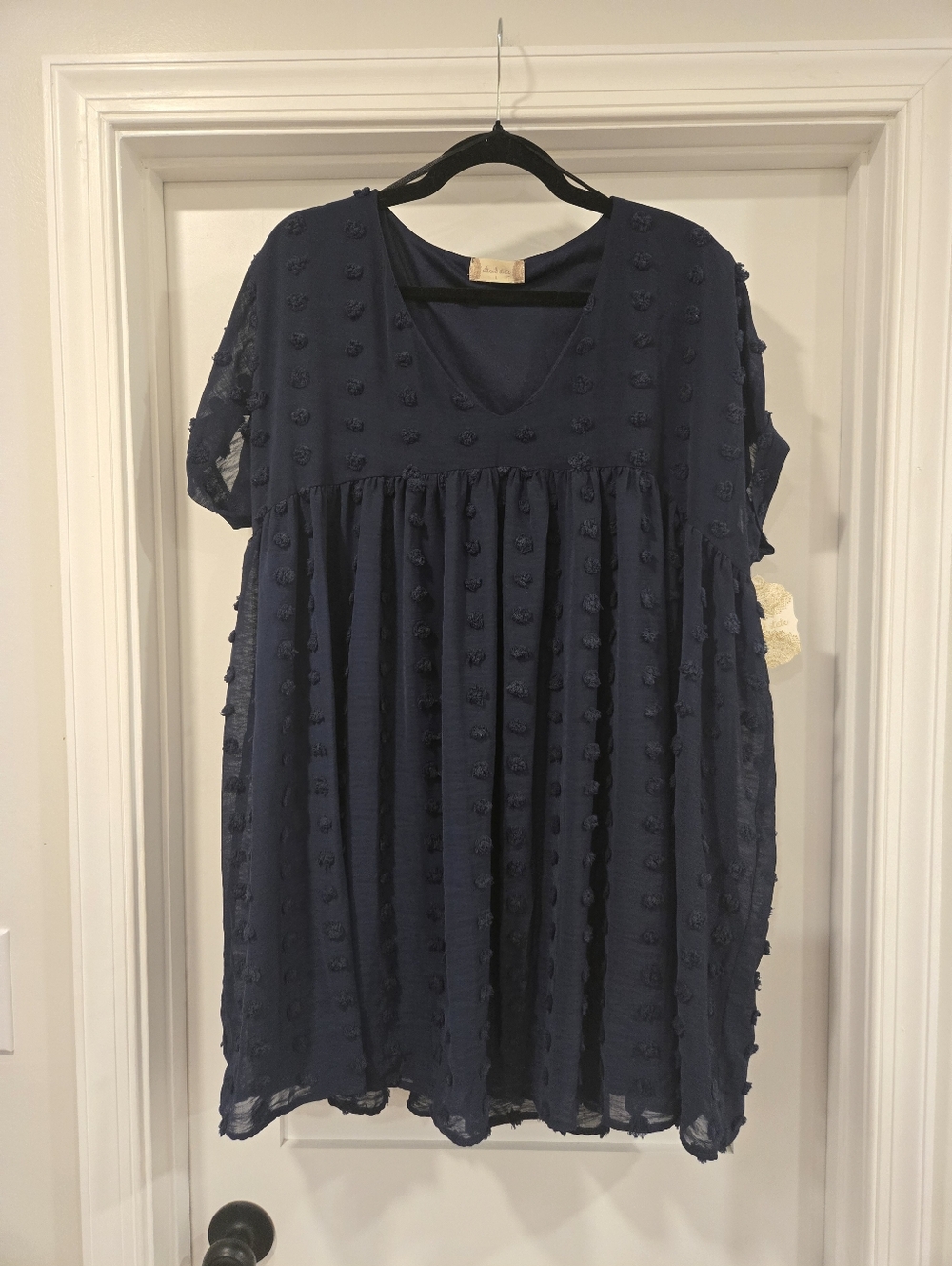 Altar'd State Navy Textured Pom-Pom Short Sleeve Dress